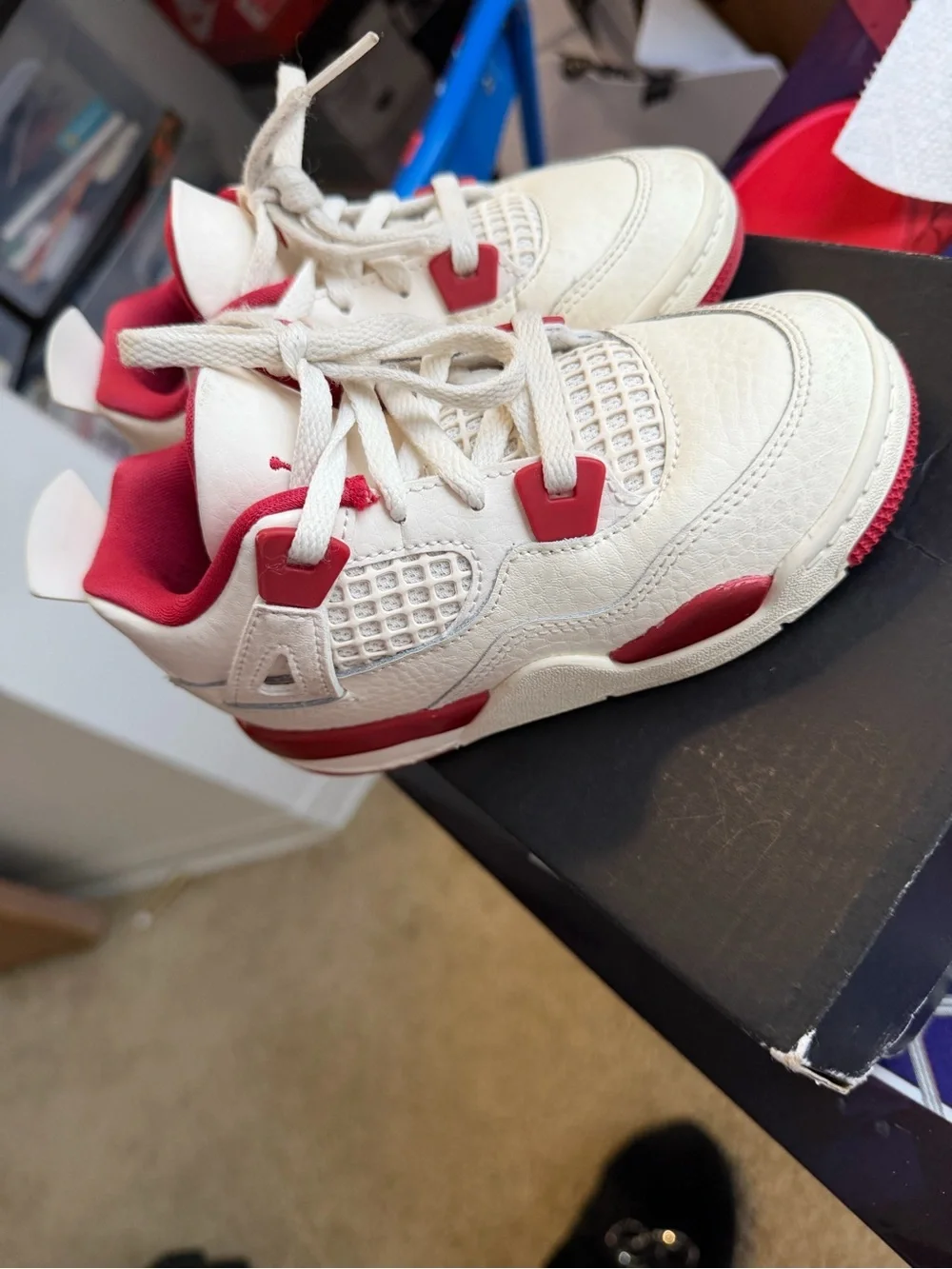 Jordan Kids White and Red High-Top Sneakers